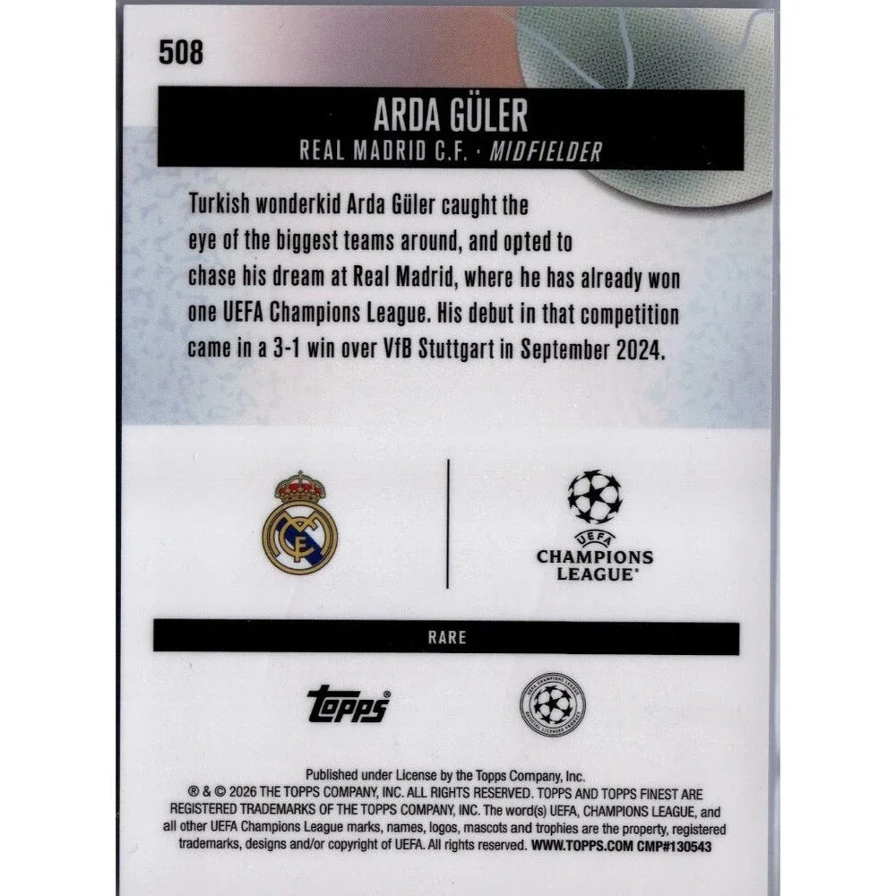 2026 Topps Finest UEFA #508 Arda Güler, Real Madrid C.F. /99